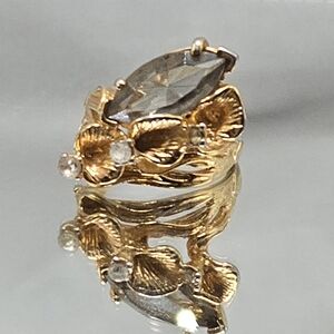 Vintage Smoke Topaz Calla Lily Design Ring 18K HGE Signed